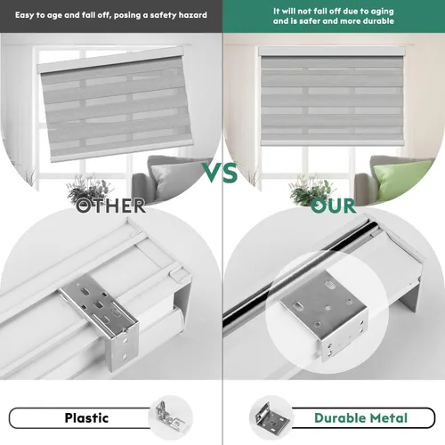 Vista 5 de Persianas motorizadas de cebra con control remoto [doble capa + filtro de luz] Persianas inteligentes 60% opacas para ventanas interiores