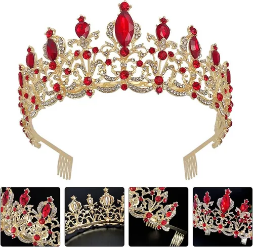 Vista 6 de Beaupretty Corona de reina de cristal, tiara barroca corona de boda, accesorio para el pelo de novia para cumpleaños, graduación, tiara para novia
