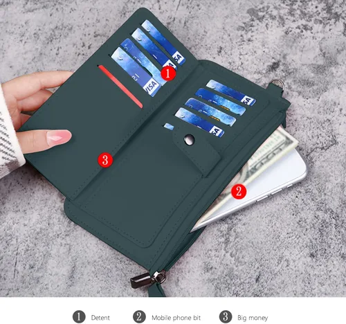 Vista 6 de Billeteras plegables de cuero para mujer, con cierre de cremallera, funda para tarjetas de crédito, cartera delgada para tarjetero de crédito