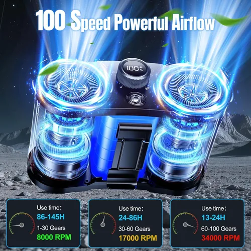 Vista 2 de Ventilador de cintura portátil AI 2026 de 25000 mAh, 100 velocidades 34000 RPM, ventilador de refrigeración corporal personal con linterna de 145