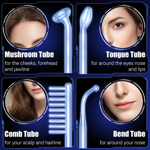 Vista 2 de Uaike - Varita facial de alta frecuencia, portátil, portátil, de mano, azul, de alta frecuencia, para el hogar, dispositivo de varita facial con 4