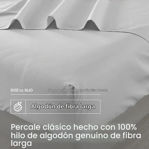 Vista 2 de DOZ - Juego de sábanas de 100 % algodón de fibra larga, tejido de percal clásico, transpirable, acabado mate, estilo de hotel, duradero, 3 piezas, 2