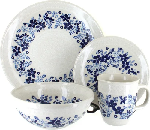 Vista 3 de Cerámica polaca Blue Rose – Juego de 4 piezas Blue Harmony – Servicio para 1-1 lugar – Ideal para cenas diarias, comidas informales o como vajilla