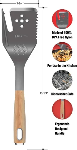 Vista 5 de FLIPFORK 4-n-1 NYLON (no para parrilla) Utensilios de cocina de cocina múltiple con espátula, tenedor, cortador, molinillo de hierbas, funciona