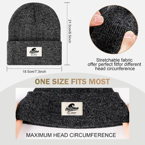 Vista 2 de 3 Packs Winter Beanie Hats for Men Women, Unisex Soft Warm Thick Beanies, Cuffed Knit Skull Cap