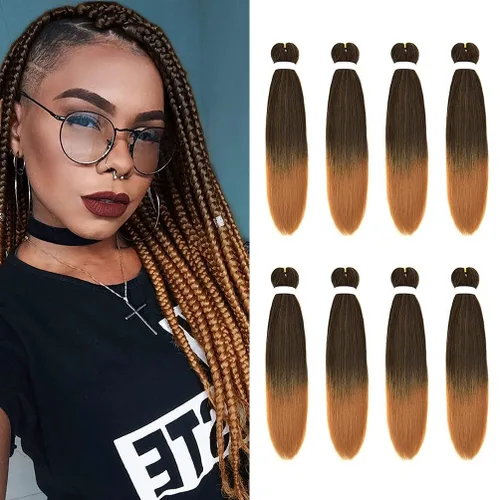 Vista 90 de 8 paquetes de extensiones preestiradas - 16 pulgadas de cabello trenzado premium, 55G/paquete, sin picazón, fijación en agua caliente, textura Perm