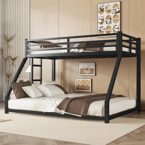 Vista 10 de Litera de cama individual sobre individual con tobogán, marco de cama en forma de casa con escalera, estructura de cama baja de servicio pesado
