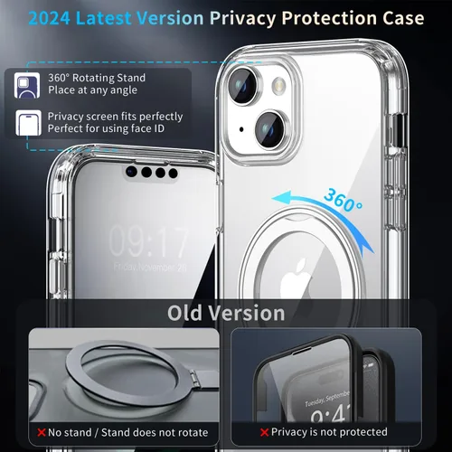 Vista 5 de Funda de privacidad para iPhone 13/iPhone 14 con soporte de 360° [protector de pantalla antiespía integrado] [compatible con MagSafe]