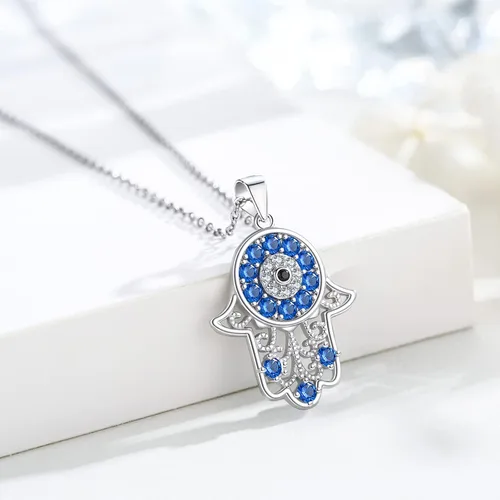 Vista 2 de Evil Eye Necklace for Women 925 Sterling Silver Tree of Life Hamsa Pendant Necklace Amulet Jewelry Gifts for Teen Girls