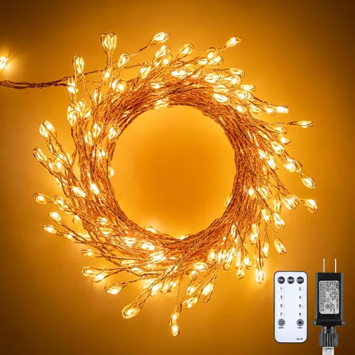 Vista 9 de Guirnalda de luces enchufables, 10 pies, 200 luces LED, alambre de cobre, impermeable, luces de petardo estrellado para techo, dormitorio, corona