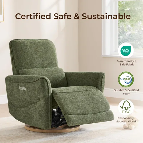 Vista 13 de CHITA Silla reclinable giratoria eléctrica, mecedora para guardería, verde