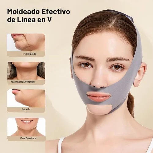 Vista 7 de MASIKA Correa de barbilla para dormir, máscara de línea en V, barbilla de elevación de línea en V, ejercitador de mandíbula, correa facial Gris