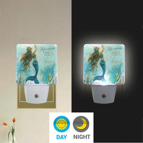 Vista 5 de Pfrewn Juego de 2 luces nocturnas con diseño de sirena, unicornio, galaxia, estrella de mar, enchufe para niños, adultos, niños, niñas, bebés, luces
