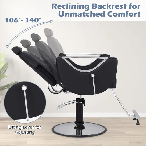 Vista 4 de Giantex Silla de peluquería reclinable, silla de salón para estilista, giratoria de 360 grados, altura ajustable y reposacabezas, bomba hidráulica