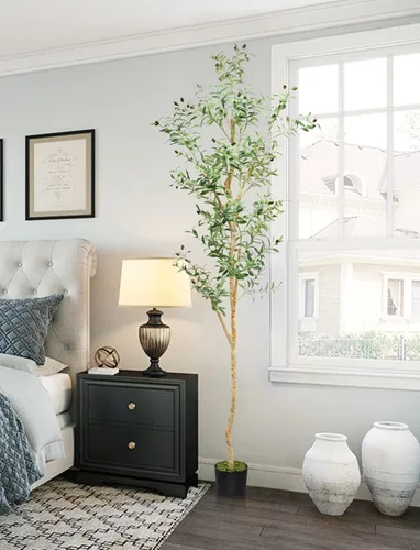 Vista 8 de LOVMOR Árbol de olivo artificial de 7.8 pies, olivo sintético extra largo para decoración moderna del hogar, oficina, sala de estar, piso