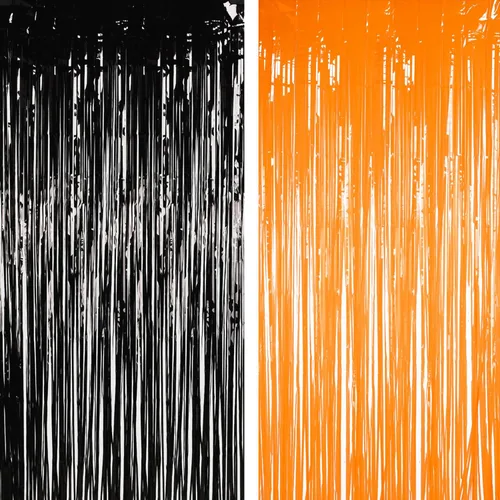 Vista 18 de Cortina de flecos de papel de aluminio para decoración de fiesta de Halloween, telón de fondo de fotos de oropel negro puro, cortinas de vapor