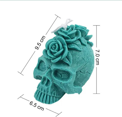 Vista 5 de Grainrain Molde de vela de silicona 3D con diseño de cráneo y rosa, molde de vela pilar decorado, moldes de silicona hechos a mano para hacer velas