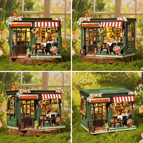 Vista 6 de Book Nook - Kit de casa en miniatura, rompecabezas de madera 3D, casa de muñecas con luz y herramientas, inserto creativo para estantería, regalos