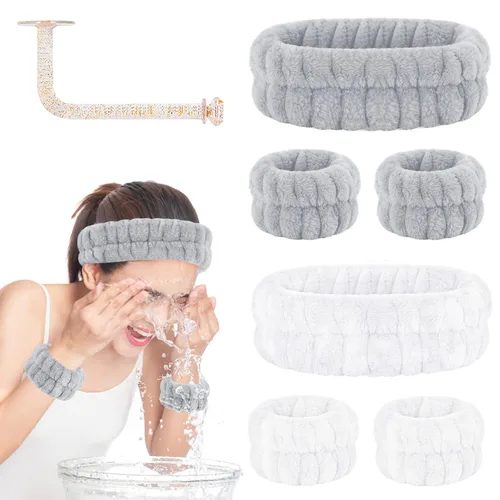 Vista 26 de CERETIA Juego de lavado facial – diadema, pulseras con soporte, toallas de muñeca de spa absorbentes de microfibra