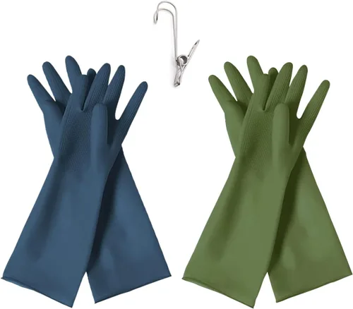 Vista 4 de HOMSSEM Guantes de goma para lavar platos, 2 pares de guantes de goma de alta calidad para limpieza, color gris urbano, verde, azul