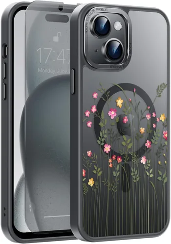 Vista 95 de Goodon para iPhone 15 Pro Max con protector de pantalla de privacidad, compatible con Magsafe, funda translúcida mate a prueba de golpes - Linda
