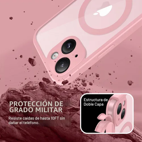 Vista 7 de BERFY Funda para iPhone 13, Compatible con MagSafe, Protector de Pantalla de Privacidad Integrado y Protección de Cámara, Funda Transparente Rosa