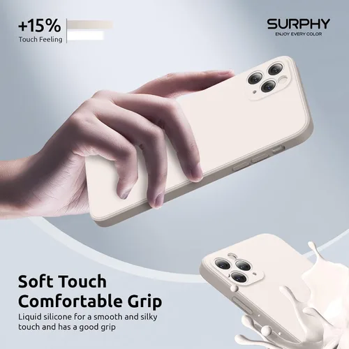 Vista 5 de SURPHY Funda de diseño para iPhone 11 Pro Max con protección para cámara, diseño de borde recto, silicona líquida delgada, piedra