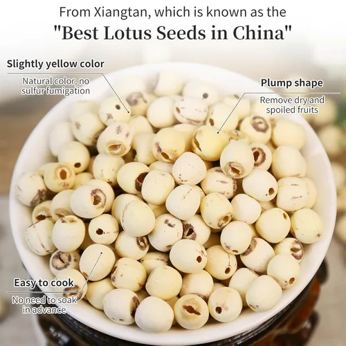 Vista 2 de Wanhua Hall Semillas de loto naturales secas de loto 14.1 oz/400 g Semillas de loto blanco Eliminación de núcleos Dermoabrasión Semilla de loto