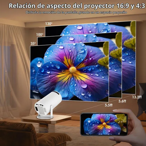 Vista 5 de Mini proyector, proyector portátil HY300 PRO, proyector inteligente, compatible con 4K 1080P con doble banda WIFI6 5G inalámbrico 5.4 Bluetooth, 200
