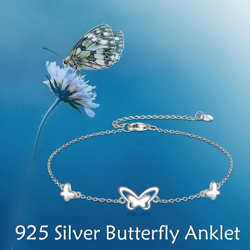 Vista 4 de AOBOCO Tobillera de plata de ley para mujer, pulsera de tobillo de ojo turco de mariposa de cristal, libélula