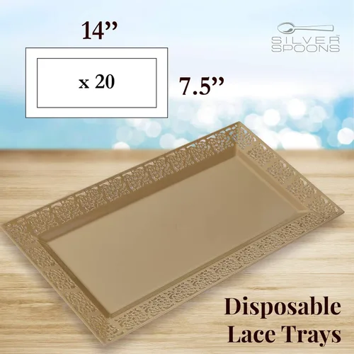 Vista 5 de Silver Spoons Bandejas de encaje desechables para bodas y cenas de lujo 6 piezas Oro 14' x 7.5
