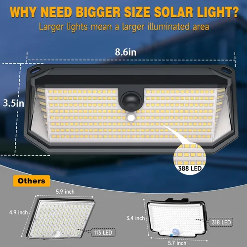 Vista 10 de SyouHome - Luces solares de movimiento para exteriores, 388 LED 4000 LM luces de inundación solares
