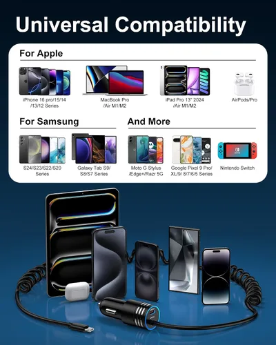 Vista 5 de Cargador de coche USB C para iPhone 16e + funda resistente para teléfono con funda para cámara
