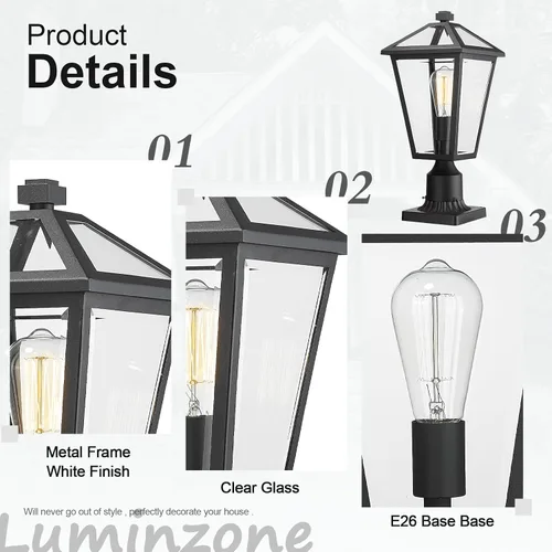 Vista 3 de Lámparas de Poste para Exteriores, Lámpara de Poste con Acabado Negro, Pilar de Aluminio Impermeable y Antioxidante, Iluminación Exterior