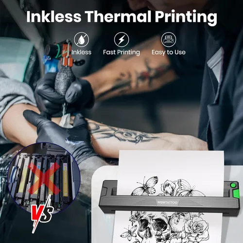 Vista 2 de Impresora de plantillas de tatuajes 2026, impresora Bluetooth inalámbrica portátil térmica, para artistas de tatuajes y principiantes, con papel