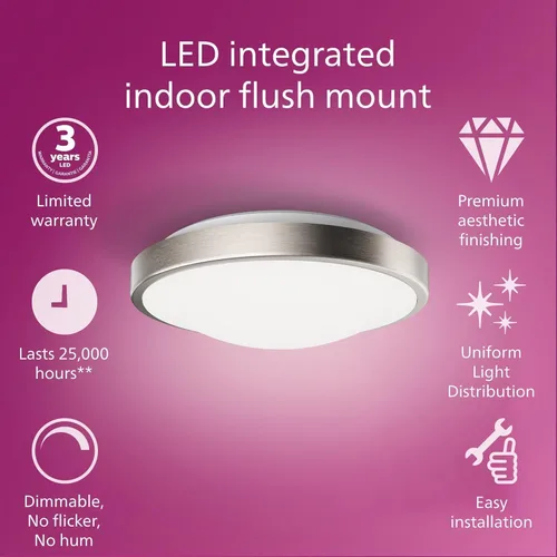 Vista 5 de PHILIPS LED Lámpara de techo de montaje empotrado de 11 pulgadas, paquete de 2 unidades, color blanco seleccionable, níquel cepillado, 1200 lúmenes