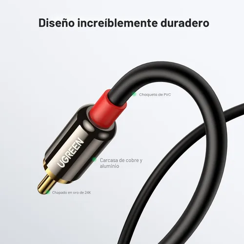Vista 6 de UGREEN 3.5mm to RCA Cable, 3.3FT 2RCA Male to Aux Audio Adapter, HiFi Sound Conector RCA a Aux para teléfono altavoz MP3 Tablet HDTV, cable auxiliar