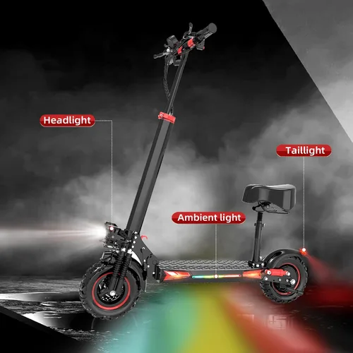 Vista 4 de Scooter eléctrico para adultos, neumáticos todoterreno de 11 pulgadas, batería grande de 48 V 18/21 AH, motor de 1200 W, 34 Mph, 34/37 millas