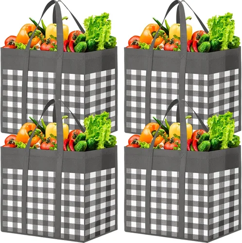 Vista 8 de WOWBOX Bolsas de comestibles reutilizables, paquete de 4, bolsas de compras plegables reutilizables a granel con asas reforzadas, bolsas