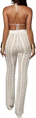 Vista 5 de xxxiticat - Pantalones de punto para mujer, con pierna ancha, punto de ganchillo