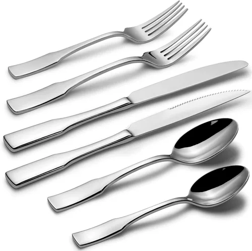 Vista 10 de Alata Kate Black Mirror - Cubiertos de 45 piezas con juego de utensilios para servir utensilios, servicio para 8, cubiertos de acero inoxidable