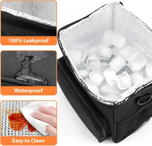 Vista 3 de Lonchera térmica para mujeres y hombres – Lonchera grande reutilizable para el trabajo, oficina, picnic, senderismo, playa, a prueba de fugas, Negro