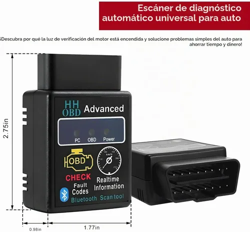 Vista 2 de Escáner Bluetooth OBD2 para Coche, Lector de Códigos de Diagnóstico Inalámbrico OBD II, Herramienta de Escaneo Bluetooth, Adaptador Universal