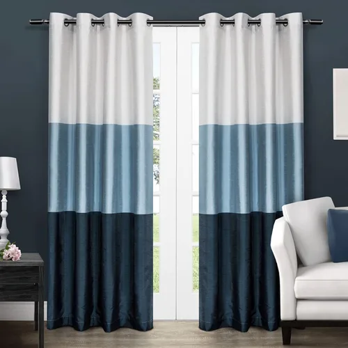 Vista 23 de Exclusive Home Curtains Chateau Rayed Sky Silk Grommet Top Top Curtain Panel Panel, 54x96, Pearl Black, 2 Count Perla negra