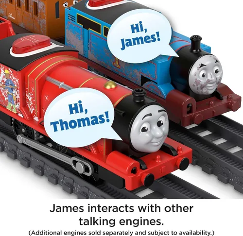 Vista 3 de Thomas & Friends Tren de Juguete Motorizado Hablante Motor James con Sonidos y Frases y Vagón de Carbón para Juego de Fantasía Preescolar Niños