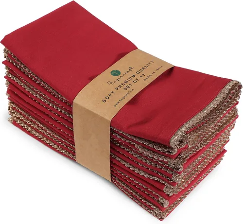 Vista 20 de FINGERCRAFT Servilletas de tela de lino y algodón de 12 unidades con esquinas ingletadas y elegante encaje para uso diario; las servilletas están