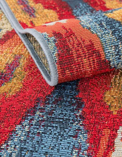 Vista 6 de Unique Loom Outdoor Modern Collection - Alfombra de área Ikat (4 pies 1 pulgada octágono multi/borgoña)