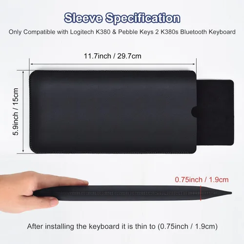 Vista 2 de Funda protectora para teclado Logitech K380 y Logitech Pebble 2 y Pebble Keys 2 K380s Bluetooth, funda de cuero PU Logitech K380 para viajes, Negro