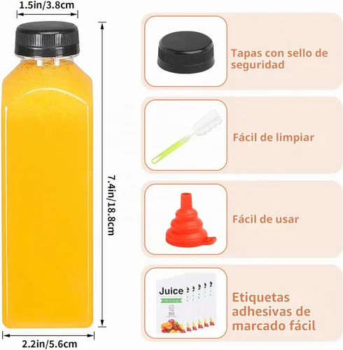 Vista 2 de 24 botellas de plástico de 16 onzas con tapas, botellas de jugo con tapas, recipientes reutilizables y claros para bebidas como leche, batidos, jugo
