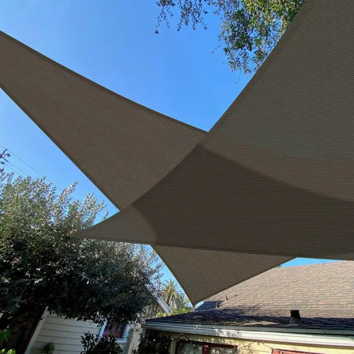 Vista 5 de TANG Toldo tipo vela triangular de 6 x 6 x 6 pies, anillo con refuerzo de alambre de acero, bloqueo UV, resistente, 260 GSM, para patio, pérgola